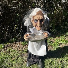 Halloween Creepy Old Women Maid Servant Prop Statue 34” Scary Decor Holding Tray picture