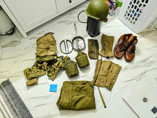 WWII US Army Original Field Gear Lot Helmet Boots Canteen Pouches picture