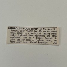 Humboldt Rock Shop Variety of Cutting Stock Fortuna CA 1968 Ad SAH8-S48 picture