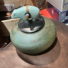 Jeremy Diller Raku Pottery Lidded Spirit Jar Signed Turquoise Bear Native Style picture