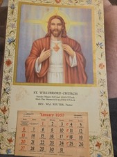 Vintage 1957 SUPERIOR GIFT LINE RELIGIOUS CALENDAR  Lithograph PHOTO WILL CHURCH picture