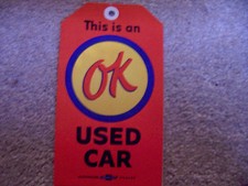 OK  Used Car  Warranty  Tag  LAMINATED 1957 Chevy, GTO,  Corvette, picture