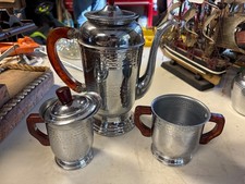 ART DECO 3pc VINTAGE STAINLESS COFFEE TEA SET picture