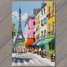 POSTCARD Paris Eiffel Tower Colorful Cafe Street French Travel Cityscape picture