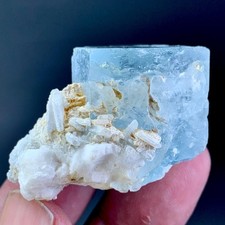 214 CT Natural Terminated Aquamarine Crystal On Matrix From Skardu Pakistan picture