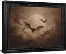 KKP Vintage Halloween Flying Bats Full Moon Framed Wall Art picture