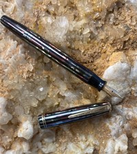 VINTAGE PARKER SENIOR STRIPED DUOFOLD FOUNTAIN PEN GOLD COLOR OBLIQUE BROAD #150 picture