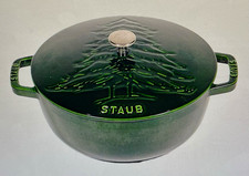 NOS Hunter Green Staub France Dutch Oven Enameled Cast Iron Pine Tree 3.75 Qt. picture