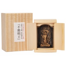 Standing statue of Acala in a shrine  gold finish  by Kobo Daishi, Kukai, and picture