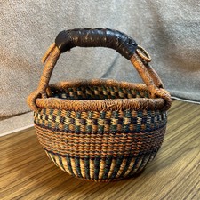 Alaffia Handwoven African Basket Ghana Leather Handle Handmade Ownership History picture