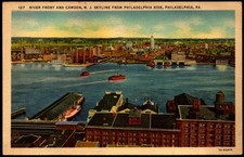 Postcard PA Philadelphia Pennsylvania Riverfront Aerial View c1930s F11 picture