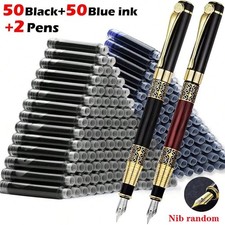 Fine Nib Metal Fountain Pen With 10pc Refillable Ink Cartridges Calligraphy Pen picture