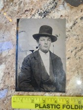 Neat Vintage Antique Half Plate Tintype Photograph Man In Hat Rosy Cheeks picture