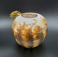 Whimsical Art Glass Vase handmade gold & cream Glass Signed Unique Asymmetrical picture
