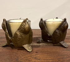 Vintage Pair of Brass Bird Candle Holders Votives w/ Glass Cups picture