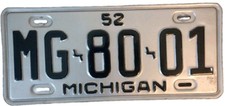1952 Michigan License Plate picture