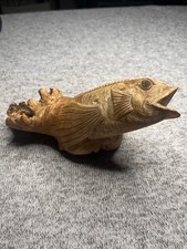 Vintage Hand Carved Wood Fish Sculpture Folk Art Rustic Fishing Decor 7” picture