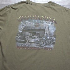 Vintage Harley Davidson Gowanda NY T Shirt Mens L Olive Double Sided Biker picture