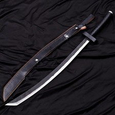 Handmade Black Fantasy Sword 36Inch with Leather Sheath Dark Display Collectible picture