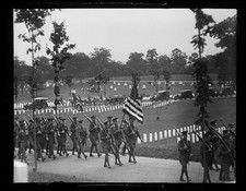 Photo:1929 Funeral Military Parade Cemetery Flag Coffins Cars Horses picture