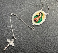 Vintage Dyadema Sterling Silver Rosary Enamel Mary Medal Necklace Pendant Cross picture