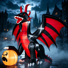 Dragón Inflable Halloween 8 Pies con Calabaza Boca Móvil y Luces LED para Jardín picture