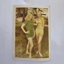  1970s Two Smiling Blonde Woman Posing Yellow Bikini Green Romper Vintage Photo picture