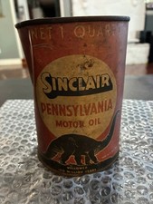 Vintage Sinclair Pennsylvania Motor Oil Can Dinosaur Logo - never opened Full picture