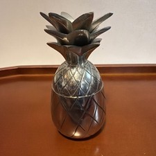Vtg Chrome Pineapple Canister Trinket Holder Mid Century Hollywood Regency 7in picture