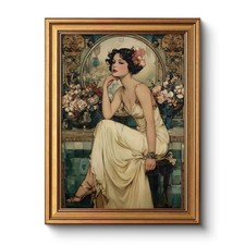 WHASAYART Vintage Woman Flower Painting with Gold Frame Wall Art 12x16 Inch, ... picture