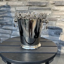 Elegant Silver Metal Ice Bucket Rhinestone Floral Rim Bling picture