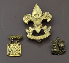 BS of A Boy Scouts Gold Tone Eagle Pin Pat 1911 Be Prepared Fleur de LOT 3 pcs picture