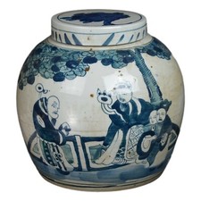 Festcool Antique Style Blue and White Porcelain Scholars Figure Ceramic Cover... picture