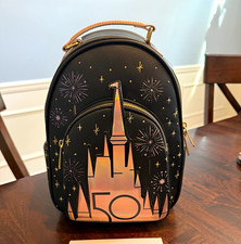 Disney Parks x Loungefly WDW 50th Anniversary Mini Backpack Black Gold Pink picture