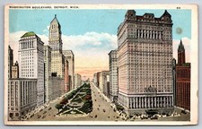 MI, Detroit, Washington Boulevard, Aerial View, Vintage Postcard picture