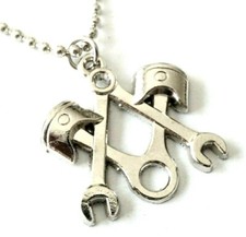 Piston Masonic Wrench Mechanic Harley Indian Chrome Pendant Necklace w/ Chain picture