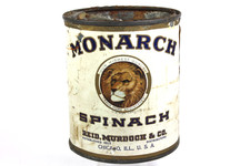 Antique Monarch SPINACH Tin- Lion Head-Paper Label -Advertising picture