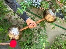 6/7 Inches Double Chalice Singing Bowl With Handle - Tibetan Handmade Sound Heal picture
