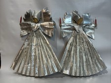 Pair Of Vintage 14” Keostel Wax Face Angels w Silver Robes Made in Germany picture