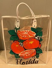 Vintage 70s 80s Florida Citrus Orange Beach Tote Bag Clear Vinyl Souvenir picture