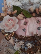 Antique French  GORGEOUS  Pink Gold  Roses SILK  Wedding Flower Stand picture