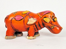 Vintage Orange Chalkware Egyptian Hippo Figurine William Lotus Lily Plaster 9