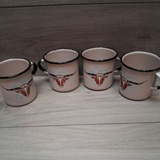 Longhorn Bull Monterray Western Enamelware Cup Mug Lot of 4 Pre-owned Vintage picture