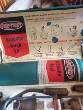 Vtg 1960s Tru-Test Propane Torch Kit Cylinder Brass Head Case Tool Retro Prop picture