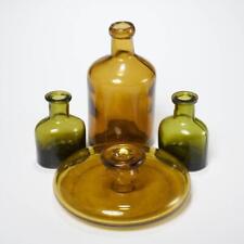 Amber Olive Green Glass Danish Modern Vintage Medicine Bottles Vase 4pc Lot MCM picture