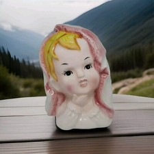 Vintage Relpo Blonde Pink Blanket On Head Baby Child Vase picture