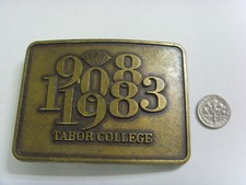 1908 - 1983 vintage Mennonite tabor college gold tone metal belt buckle 50754 picture