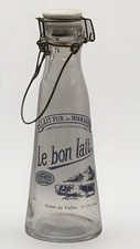 Vintage French Glass “Le Bon Lait” Norman Die Milk Bottle W/ Ceramic Hinged Lid picture