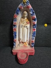 Vintage St Therese Little Flower Chalkware Grotto Shrine Candle Holder 12