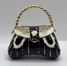 Trinket Box Purse Handbag Black And White Enamel With Rhinestones picture